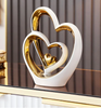 Double Heart Ceramic Ornament – Modern Home Décor Statue & Gift for Living Room or Office