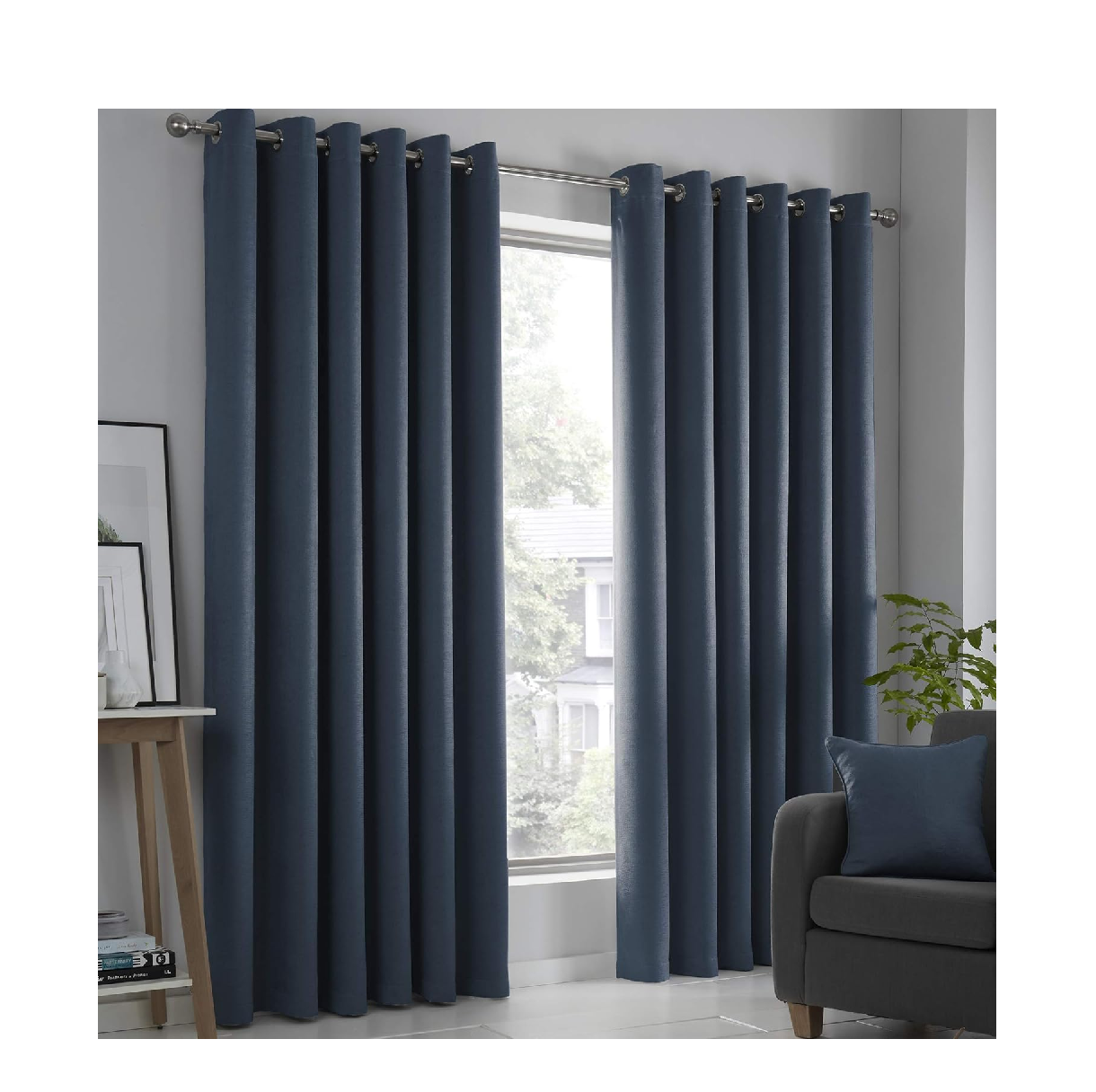 Linen Eyelet Curtains 66x54" – Thermal Soft Drapes, 2 Panels, Black