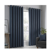 Linen Eyelet Curtains 66x54" – Thermal Soft Drapes, 2 Panels, Black