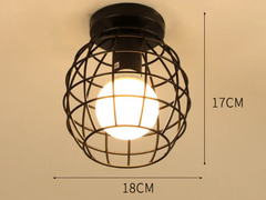 Vintage Black Basket Cage Ceiling Light - Semi-Flush Mount for Hallway, Bedroom, Living Room, E27 Bulb