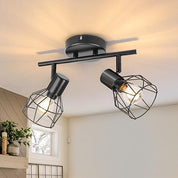 Adjustable Industrial Black Metal Cage Wall Lights, 2 Pack