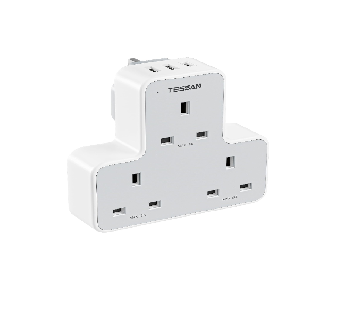 3-Way Extension Plug Socket with USB Ports, Multi Plug Power Strip for Home & Office