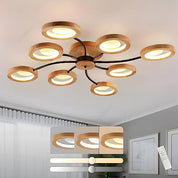 94cm LED Wooden Ceiling Light – Dimmable with Remote, Flower Design