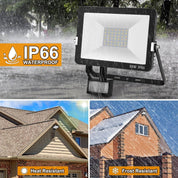 30W LED Security Light Outdoor, 3000LM PIR Motion Sensor Floodlight with IR Remote Control, IP65 Waterproof Cool White Security Light for Garden, Garage, Driveway & Yard