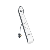 4 Way Extension Lead with 2 USB Ports 2.4A – 2M Surge Protected Power Strip, White