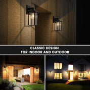 Outdoor Wall Lantern – Black Exterior Light Fixture with Glass Shade (1 Pack)