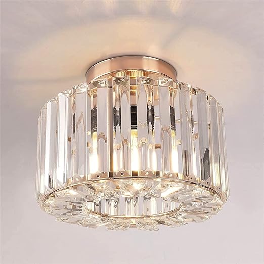 Gold Crystal Semi Flush Mount Ceiling Light, Modern Industrial Fixture