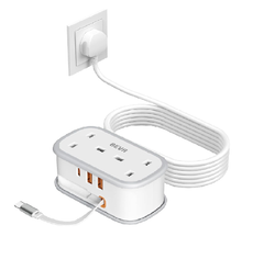 2-Way Extension Lead with 3 USB Ports & Retractable USB-C Cable, 1.5M Power Strip