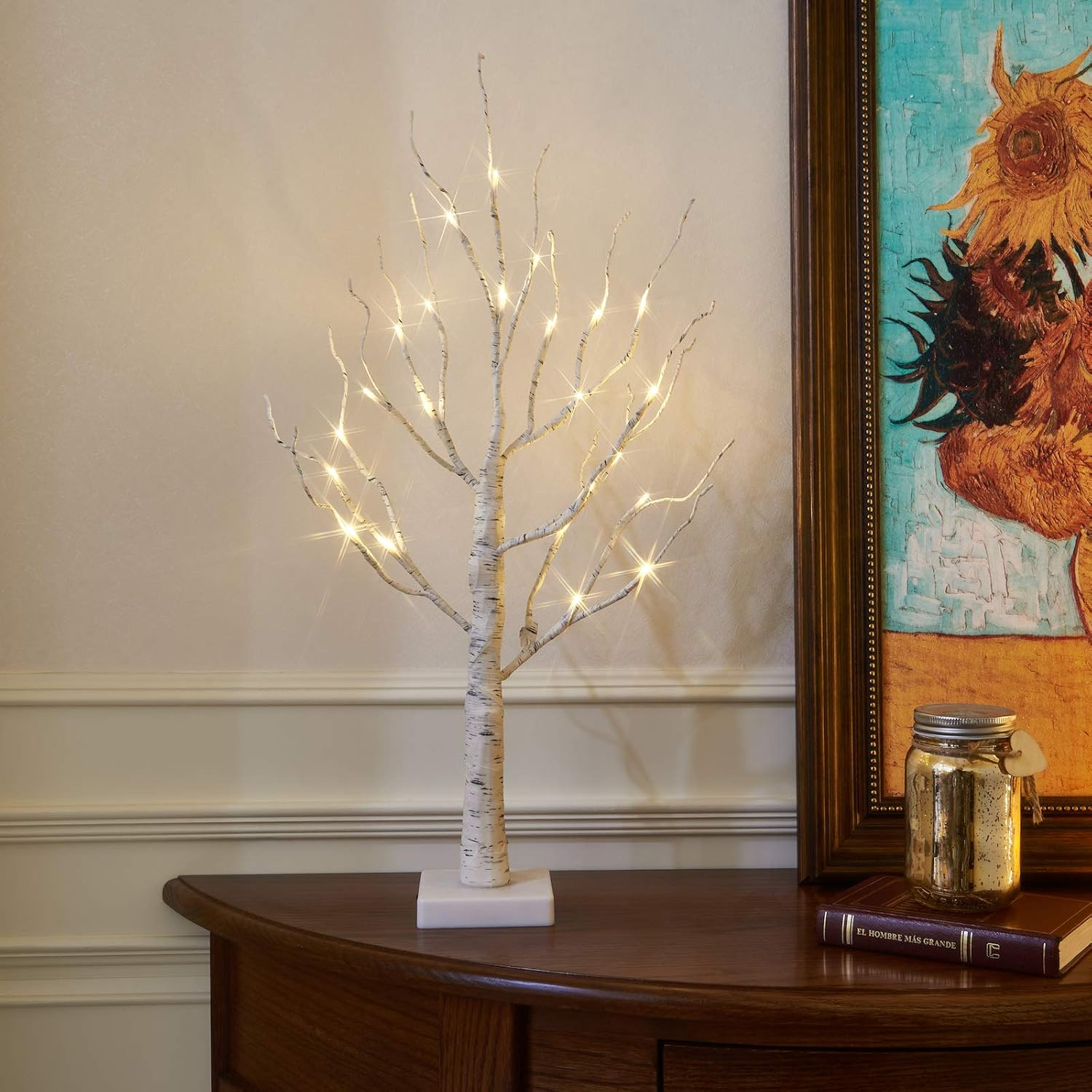 EAMBRITE 60cm White Birch Twig Christmas Tree with 24 LED Lights – Battery Tabletop Décor