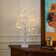 EAMBRITE 60cm White Birch Twig Christmas Tree with 24 LED Lights – Battery Tabletop Décor