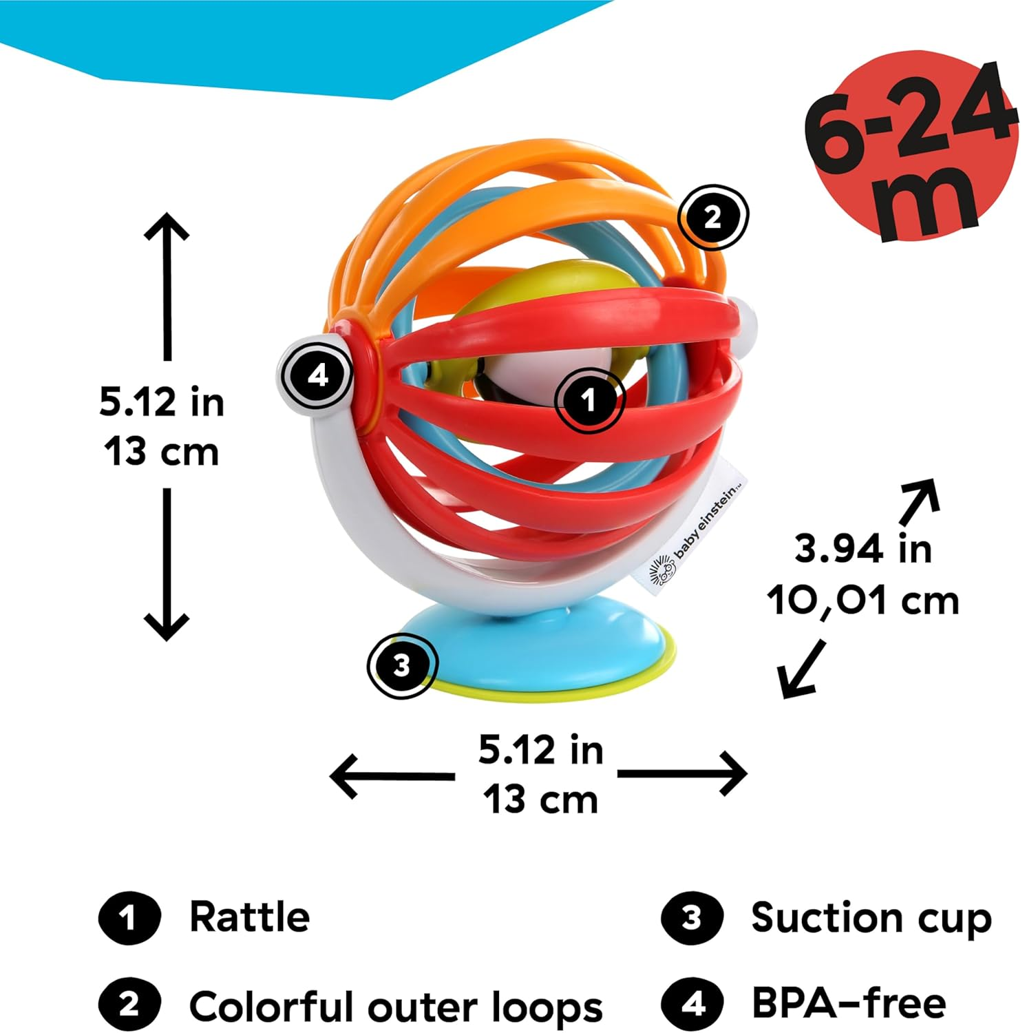 Baby Einstein Sticky Spinner – High Chair Activity Toy with Rattle & Spinning Wheel, 3+ Months