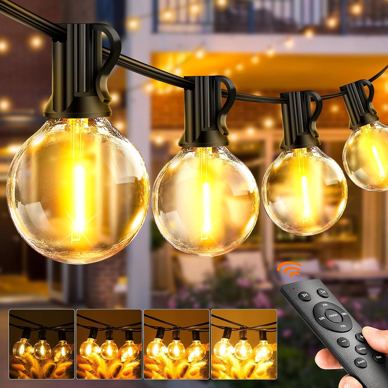 65.5ft Outdoor Festoon Lights with Remote & Timer