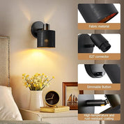 Dimmable Gold Wall Light with Beige Fabric Lampshade