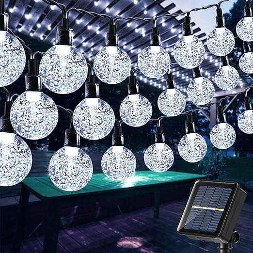 60 LED Solar Crystal Ball String Lights, 36ft White