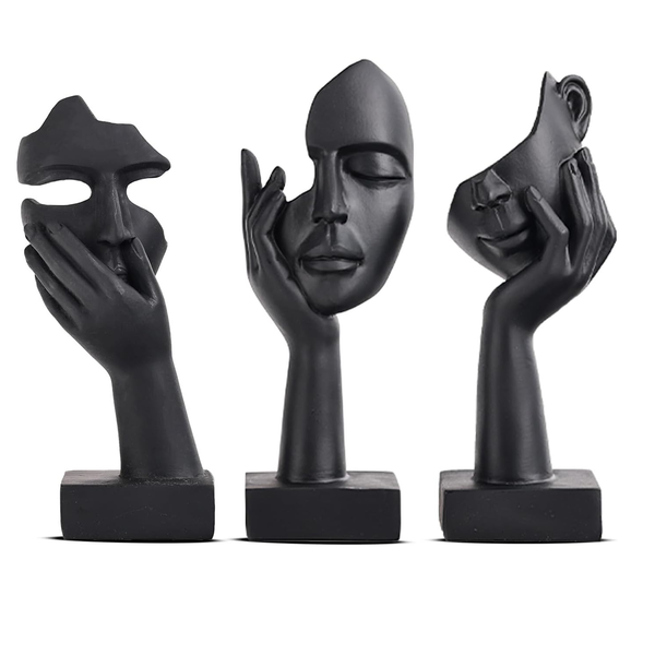 Oliruim 3-Piece Black Woman Face Statue Set – Modern Home Accent & Desk Decor