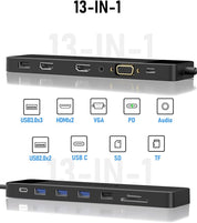 13-in-1 USB hub with various ports and connectors on a white background