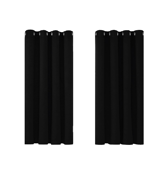 Thermal Blackout Eyelet Curtains – 90x108 Inch Long Drop, 2 Panels, Black