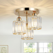 Modern Crystal Chandeliers Ceiling Light, 3-Lights Crystal Ceiling Lights Living Room, Black Semi Flush Ceilings Light Fittings for Hallway