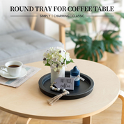 Hanobe Rustic Round Wooden Serving Tray – Vintage Farmhouse Ottoman & Coffee Table Centerpiece (Black)