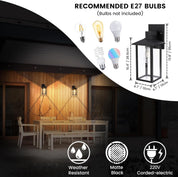 Outdoor Wall Lantern – Black Exterior Light Fixture with Glass Shade (1 Pack)