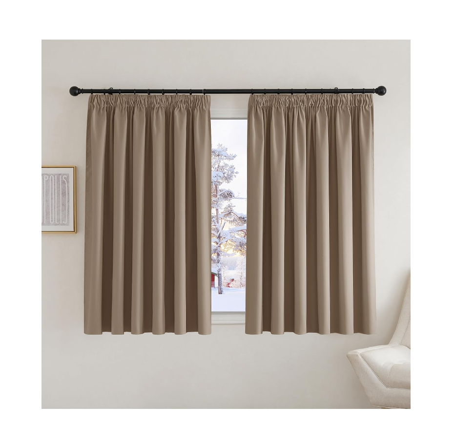Thermal Blackout Pencil Pleat Curtains – 90x54 Inch Grey Drapes, 2 Panels