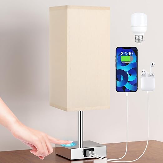 Aooshine Touch Bedside Lamp with USB A+C Charging