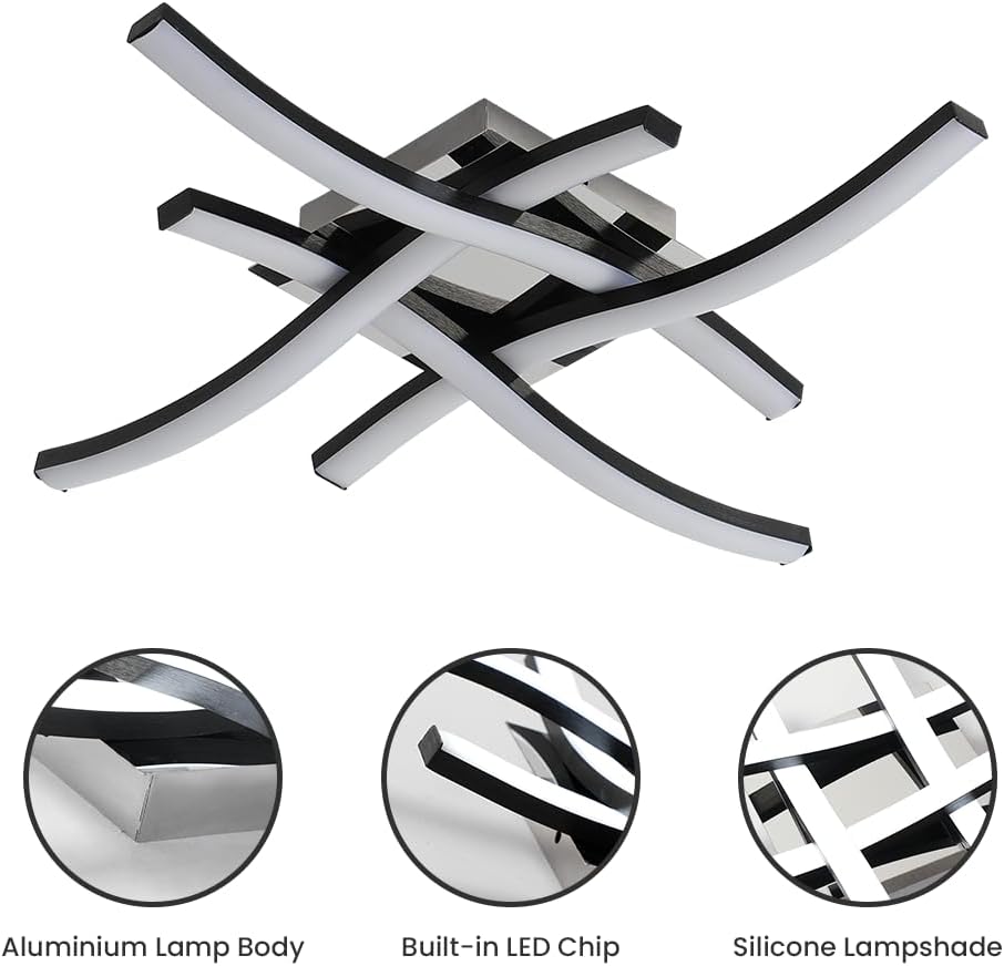 LED Ceiling Light 36W, Stylish Curved Design with 4 LED Boards, Cool White 6500K – Modern Ceiling Lamp for Living Room, Bedroom, Kitchen