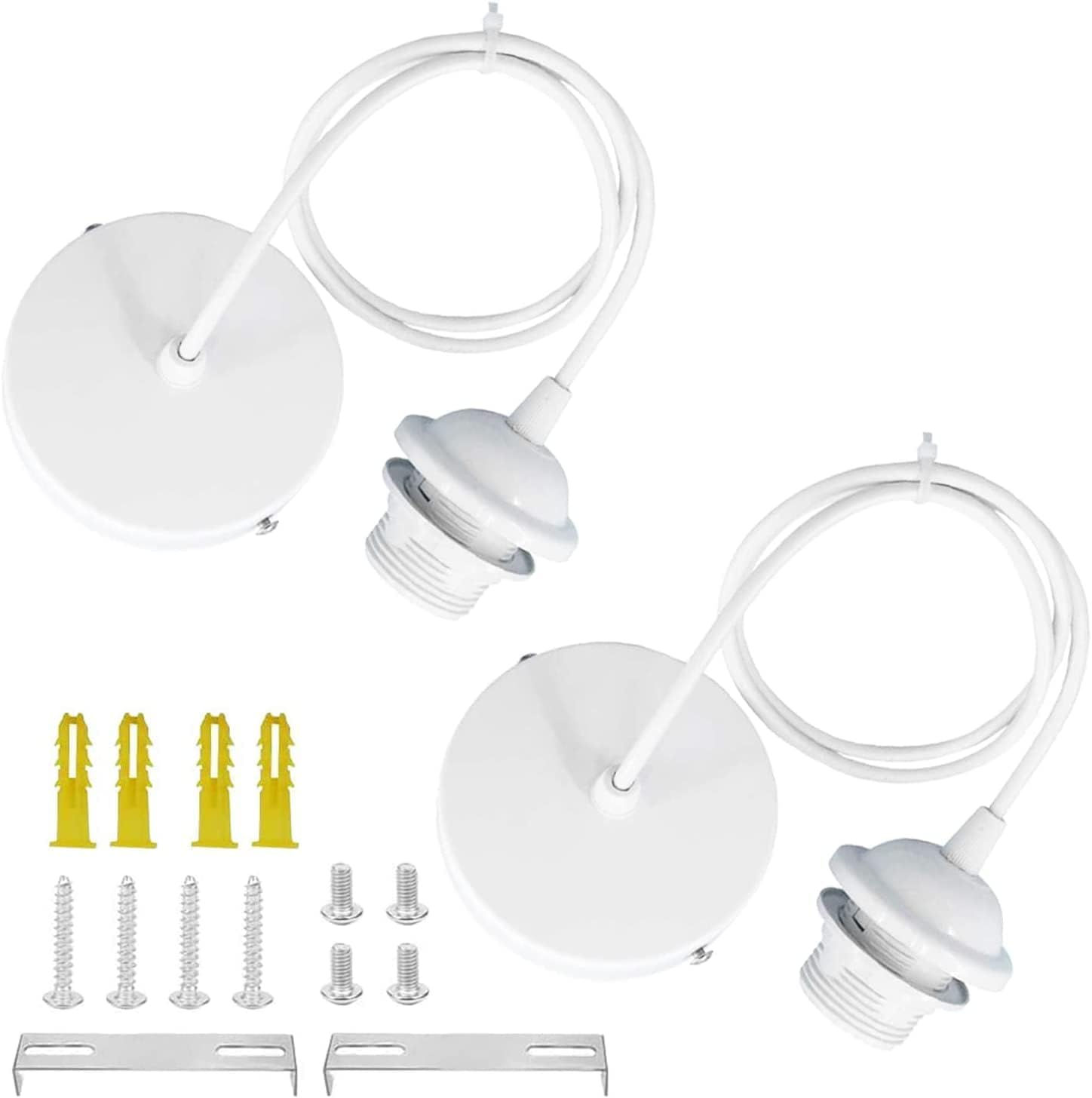 2 Pack E27 Pendant Light Fitting Ceiling Rose Pendant Modern Light Pendant Fitting Ceiling Fitting Set for Ceiling Pendant Light with 1M Cable
