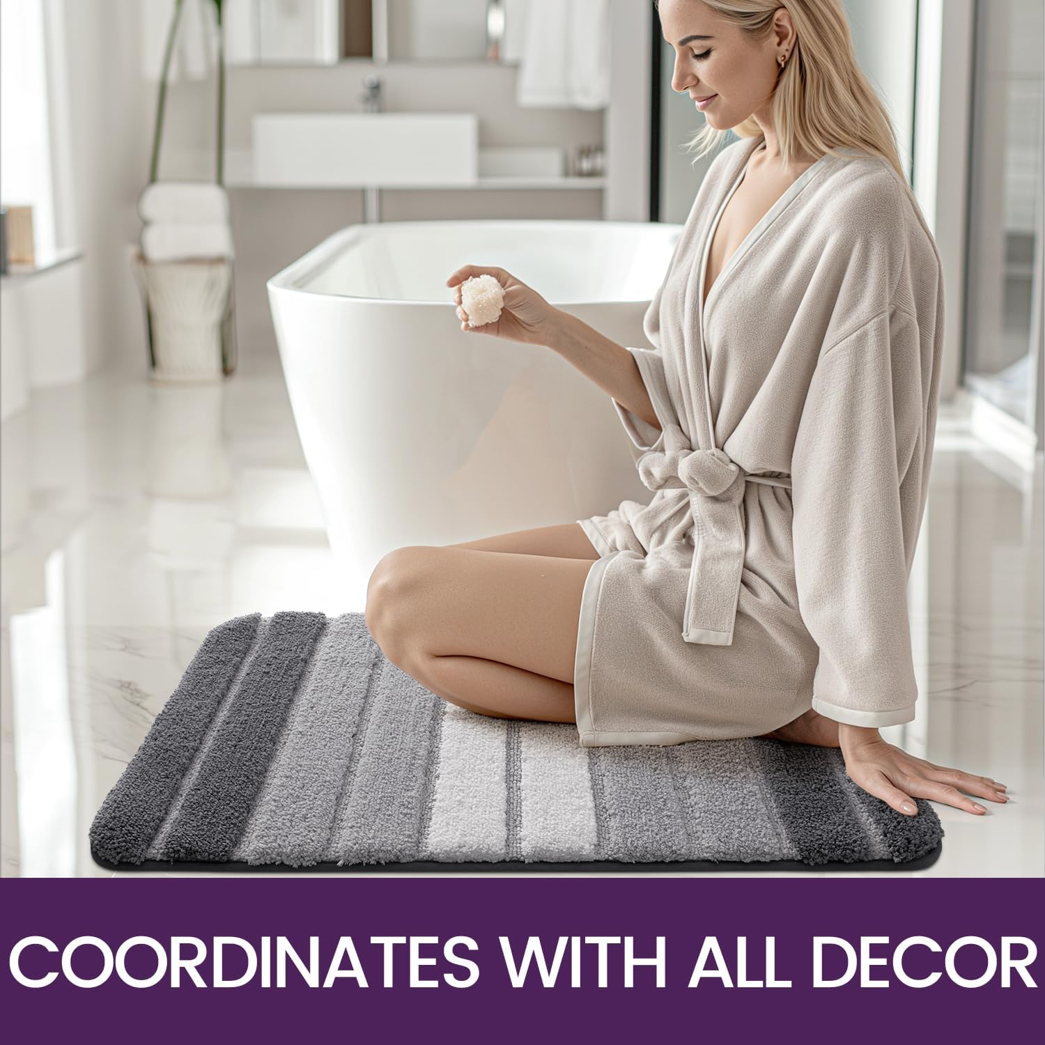 DEXI Extra Soft Microfiber Bath Mat 50x80cm – Absorbent Non-Slip Washable Rug, Grey