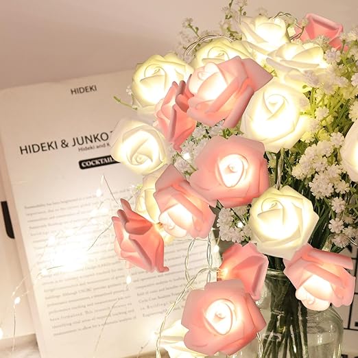 Romantic Pink Rose Fairy Lights – 20 LED Battery