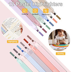 Aesthetic Stationery Set with Pink Case – 12 Pastel Highlighters, Pens & Notes