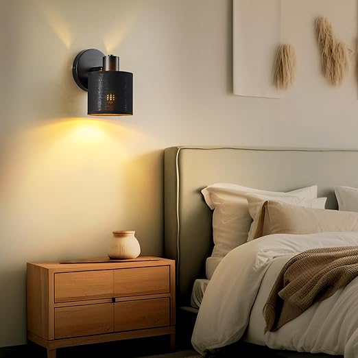 Dimmable Gold Wall Light with Beige Fabric Lampshade