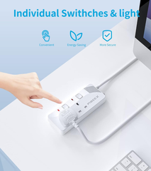 2 Way Extension Lead with Individual Switches, 1.5M Cable, Wall Mountable