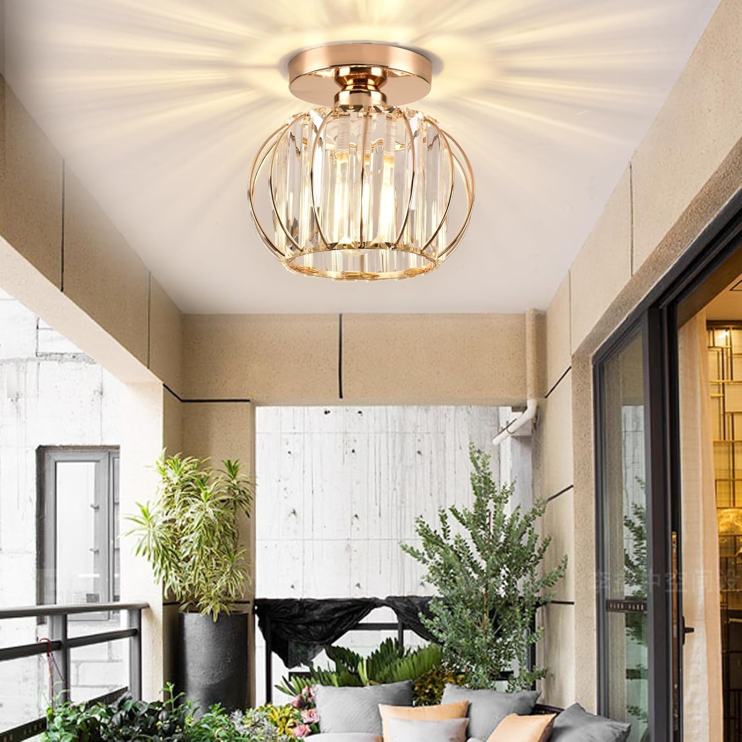 Small Crystal Ceiling Light – 2 Pack Black Metal Semi Flush Mount Chandelier
