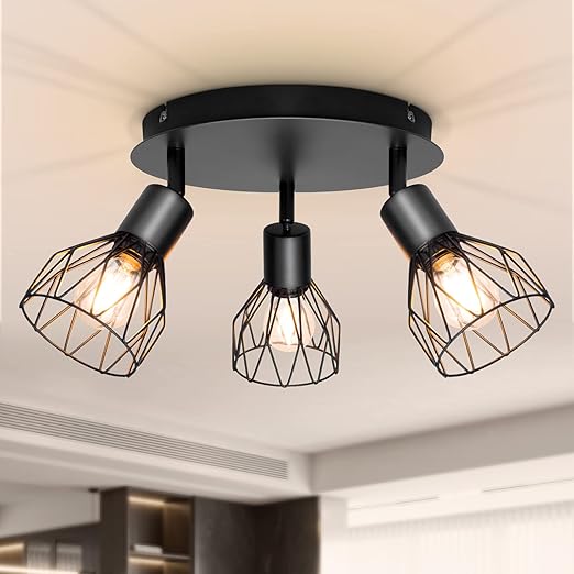 Adjustable Industrial Black Metal Cage Wall Lights, 2 Pack