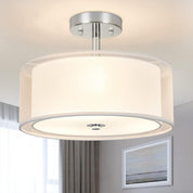 Modern Silver Drum Ceiling Light – 3-Bulb Semi Flush Mount Fixture