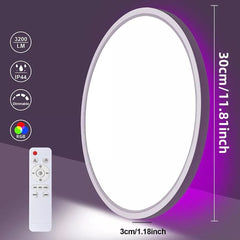 12-Inch 24W RGB Dimmable LED Flush Mount Ceiling Light - High Brightness 3200lm, Remote-Controlled