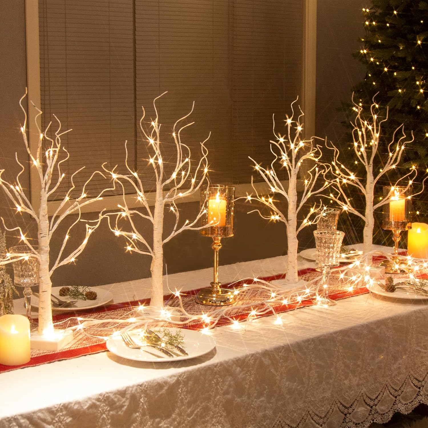 EAMBRITE 60cm White Birch Twig Christmas Tree with 24 LED Lights – Battery Tabletop Décor