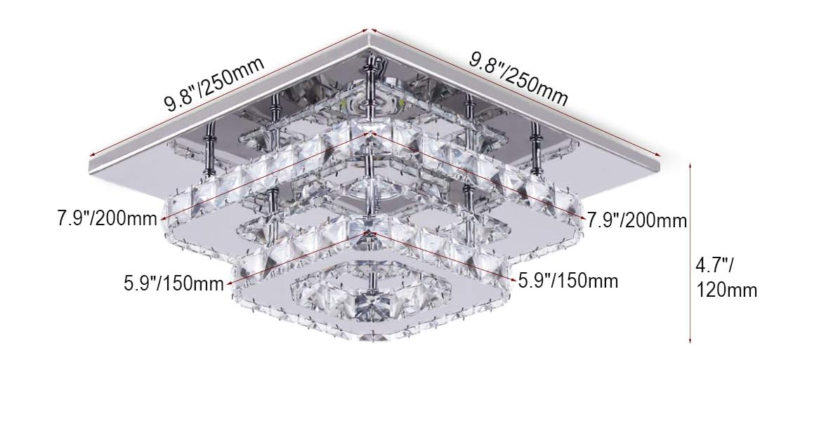 Crystal LED Ceiling Light – Modern K9 Crystal Chandelier, Stainless Steel Flush Mount Fixture for Dining & Living Room