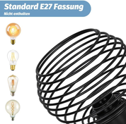 Vintage Black Ceiling Light – E27 Industrial Cage Semi Flush Mount Fixture for Hallway & Kitchen