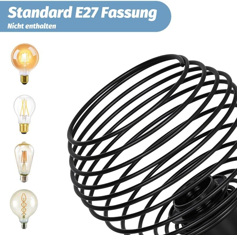 Vintage Black Ceiling Light – E27 Industrial Cage Semi Flush Mount Fixture for Hallway & Kitchen