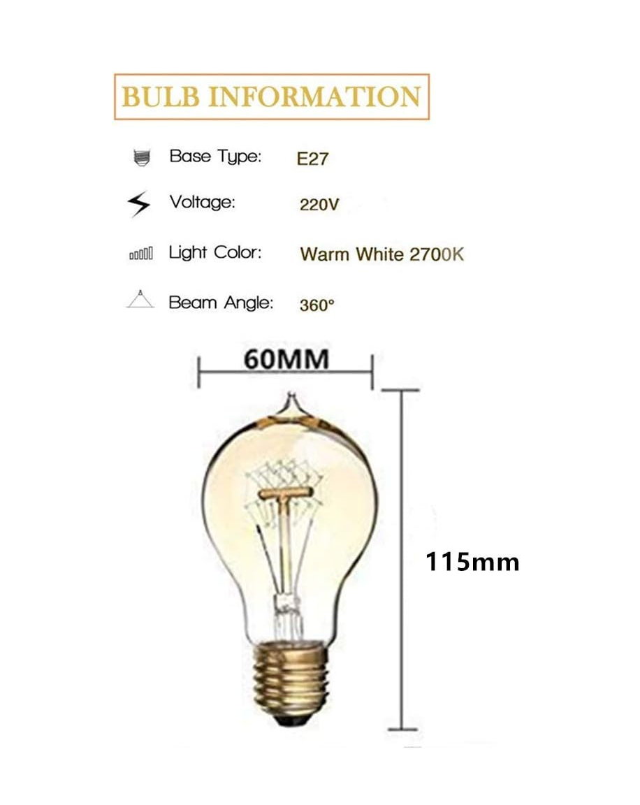 A19 E27 40W Amber Glass Bulb – Warm White, (Pack of 4)