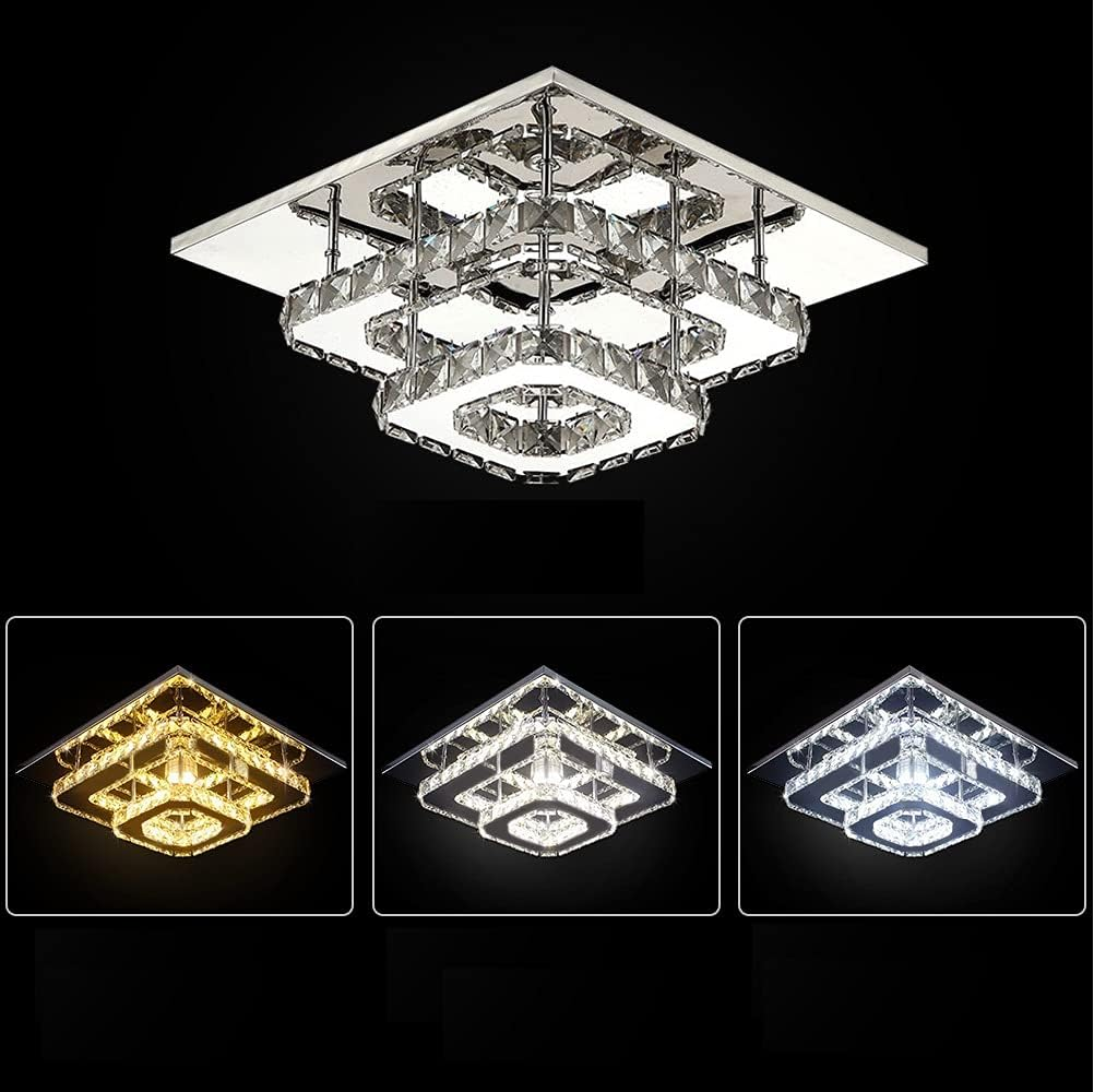 Crystal LED Ceiling Light – Modern K9 Crystal Chandelier, Stainless Steel Flush Mount Fixture for Dining & Living Room
