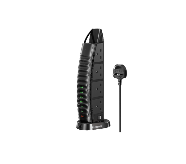8-Way Tower Extension Lead with 6 USB Ports (2 Type-C), 2M Cable & Surge Protection