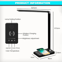 Dimmable LED Desk Lamp with Wireless Charging & USB Port - Modern Task Lamp for Home & Office