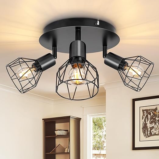 Adjustable Industrial Black Metal Cage Wall Lights, 2 Pack