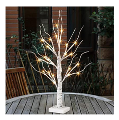 EAMBRITE 60cm White Birch Twig Christmas Tree with 24 LED Lights – Battery Tabletop Décor