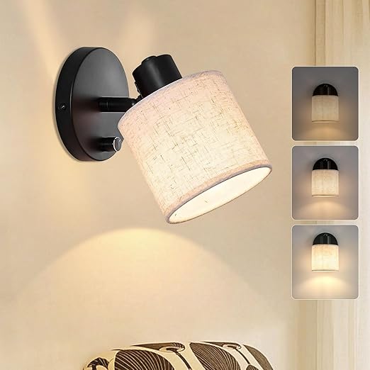 Dimmable Gold Wall Light with Beige Fabric Lampshade