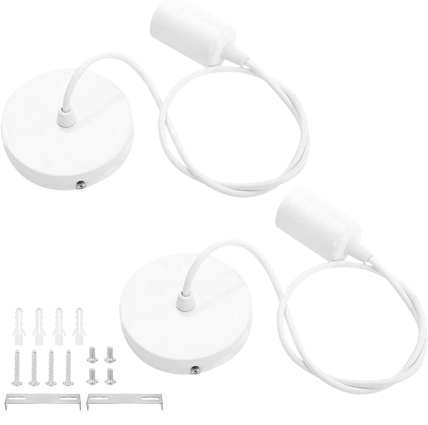 2 Pack E27 Pendant Light Fitting Ceiling Rose Pendant Modern Light Pendant Fitting Ceiling Fitting Set for Ceiling Pendant Light with 1M Cable