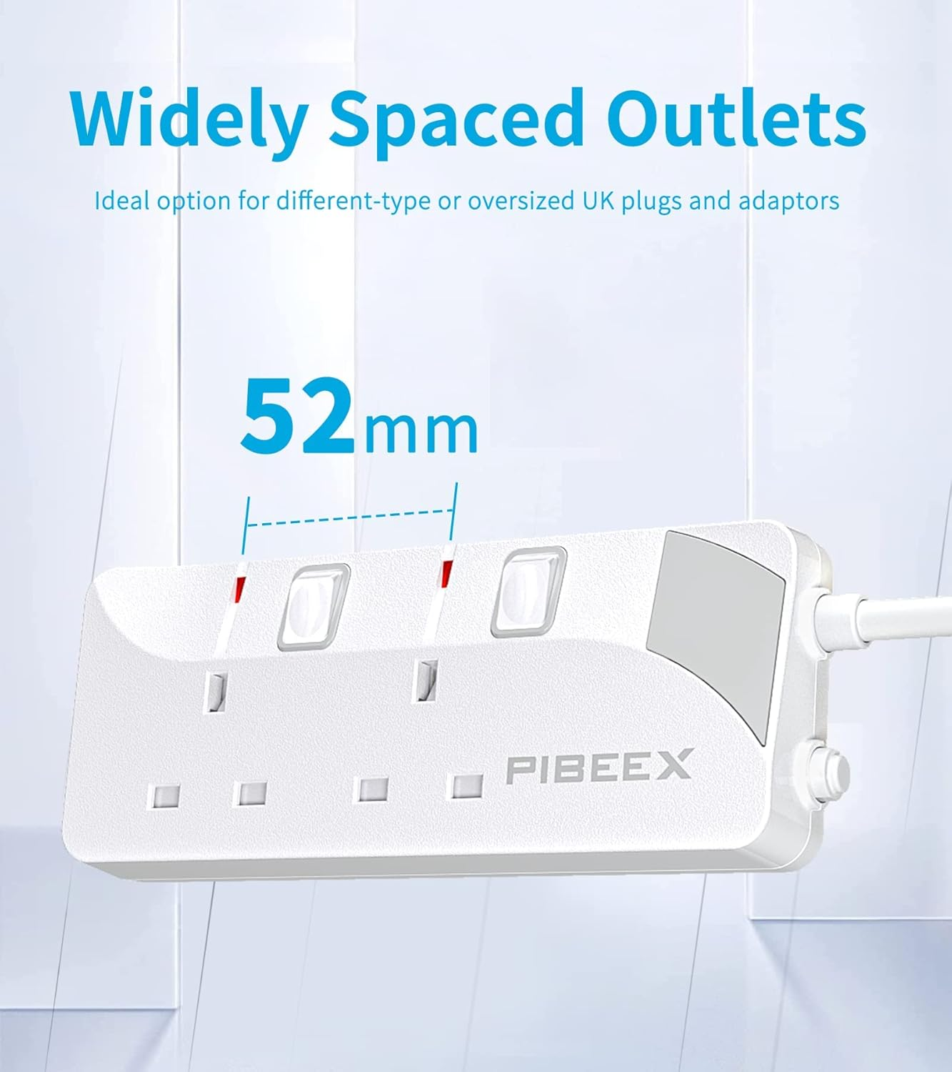 2 Way Extension Lead with Individual Switches, 1.5M Cable, Wall Mountable